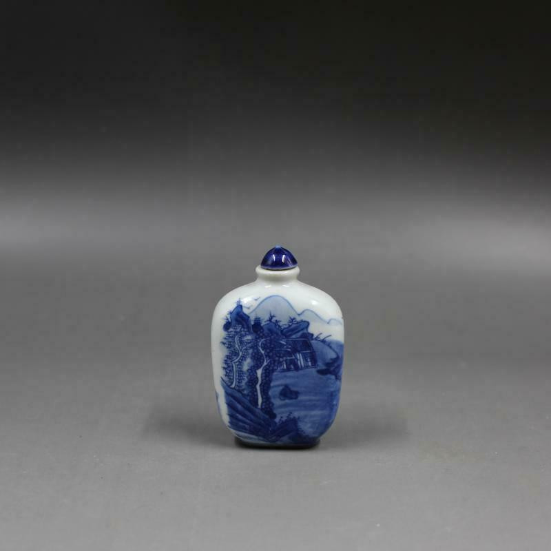Kínai kék-fehér porcelán Qing-dinasztia Kangxi tájtervezés tubákos üveg antik porcelánutánzat kis díszítések