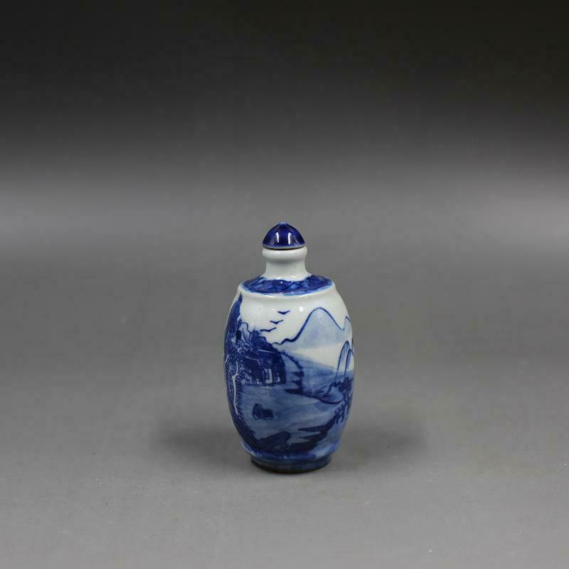 Kínai kék-fehér porcelán Qing-dinasztia Kangxi tájtervezés tubákos üveg antik porcelánutánzat kis díszítések