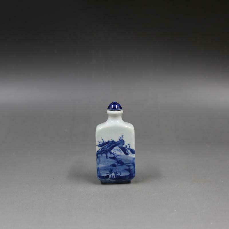 Kínai kék-fehér porcelán Qing-dinasztia Kangxi tájtervezés tubákos üveg antik porcelánutánzat kis díszítések