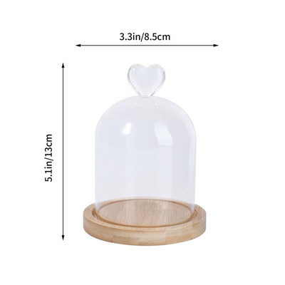 Skaidrus konservuotų gėlių stiklo dangtelis Džiovintų gėlių ekrano stiklo dangtelis „Pasidaryk pats“ stiklo dangtelis Mylintis širdies stiklo kupolas su medžio pagrindu