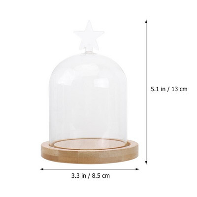 Skaidrus konservuotų gėlių stiklo dangtelis Džiovintų gėlių ekrano stiklo dangtelis „Pasidaryk pats“ stiklo dangtelis Mylintis širdies stiklo kupolas su medžio pagrindu