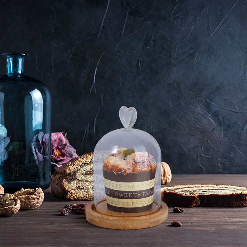 Skaidrus konservuotų gėlių stiklo dangtelis Džiovintų gėlių ekrano stiklo dangtelis „Pasidaryk pats“ stiklo dangtelis Mylintis širdies stiklo kupolas su medžio pagrindu