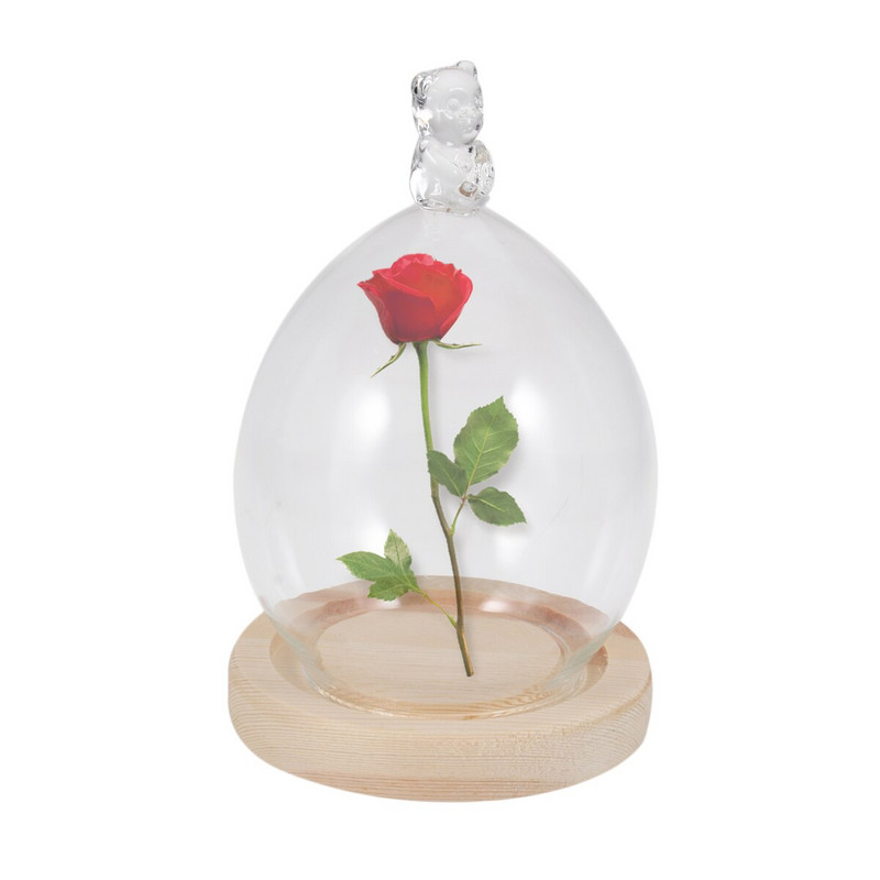Skaidrus konservuotų gėlių stiklo dangtelis Džiovintų gėlių ekrano stiklo dangtelis „Pasidaryk pats“ stiklo dangtelis Mylintis širdies stiklo kupolas su medžio pagrindu