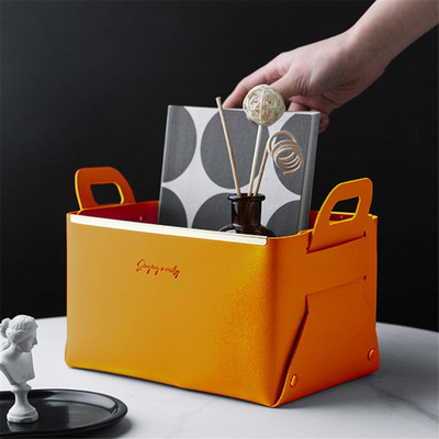 1 db bőr PU asztali tárolódoboz Kreatív összecsukható kozmetikai doboz fogantyúval Otthoni rendszerező vízálló fürdőszobai tárolódoboz