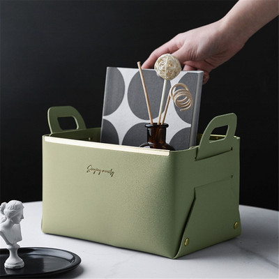 1 db bőr PU asztali tárolódoboz Kreatív összecsukható kozmetikai doboz fogantyúval Otthoni rendszerező vízálló fürdőszobai tárolódoboz