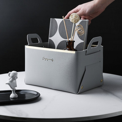 1 db bőr PU asztali tárolódoboz Kreatív összecsukható kozmetikai doboz fogantyúval Otthoni rendszerező vízálló fürdőszobai tárolódoboz