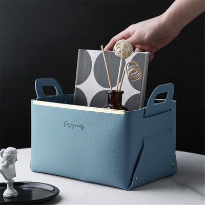 1 db bőr PU asztali tárolódoboz Kreatív összecsukható kozmetikai doboz fogantyúval Otthoni rendszerező vízálló fürdőszobai tárolódoboz