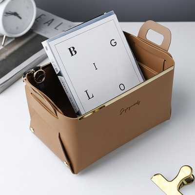 1 db bőr PU asztali tárolódoboz Kreatív összecsukható kozmetikai doboz fogantyúval Otthoni rendszerező vízálló fürdőszobai tárolódoboz