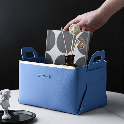 1 db bőr PU asztali tárolódoboz Kreatív összecsukható kozmetikai doboz fogantyúval Otthoni rendszerező vízálló fürdőszobai tárolódoboz