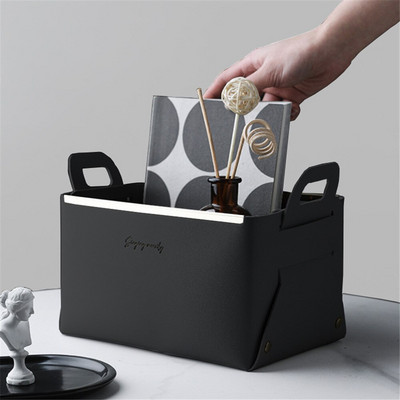 1 db bőr PU asztali tárolódoboz Kreatív összecsukható kozmetikai doboz fogantyúval Otthoni rendszerező vízálló fürdőszobai tárolódoboz