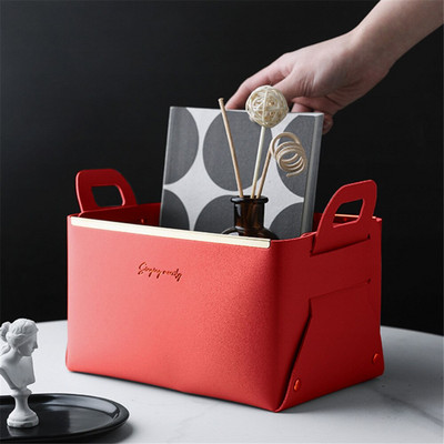 1 db bőr PU asztali tárolódoboz Kreatív összecsukható kozmetikai doboz fogantyúval Otthoni rendszerező vízálló fürdőszobai tárolódoboz