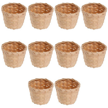 10бр. Селски плетени кошници Кошници за аранжиране на плодове Преносими кошници за съхранение Бамбукова мини настолна кошница за съхранение