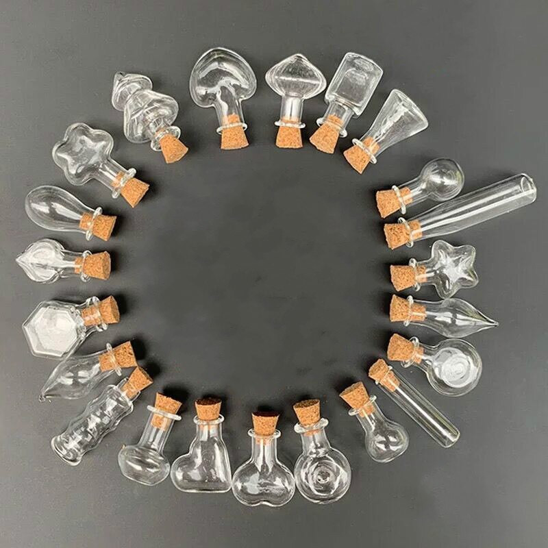 20PCS 22 mix oblika ogrlica izrada nakita Wish Mini staklena bočica s plutenim privjeskom Bočica s eteričnim uljem parfema šarm za plutenu bočicu