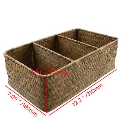 Szőtt tárolókosár 3 rácsos rattan kosár kütyü Tárolódoboz Uzsonnaszervező Kézzel készített szalmából készült mosoda gyerekjáték tároló
