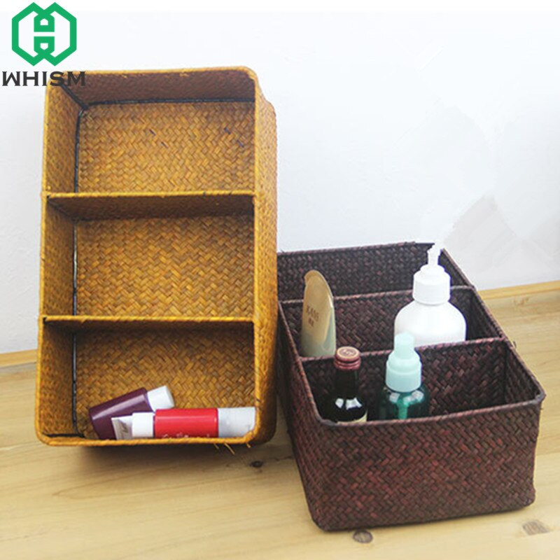 Szőtt tárolókosár 3 rácsos rattan kosár kütyü Tárolódoboz Uzsonnaszervező Kézzel készített szalmából készült mosoda gyerekjáték tároló