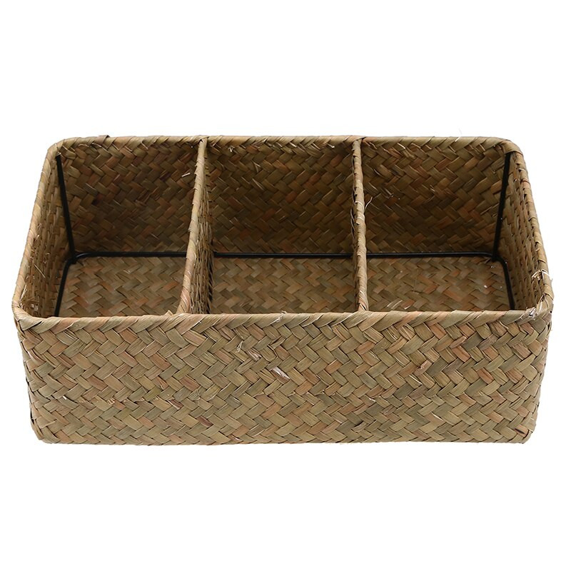 Szőtt tárolókosár 3 rácsos rattan kosár kütyü Tárolódoboz Uzsonnaszervező Kézzel készített szalmából készült mosoda gyerekjáték tároló