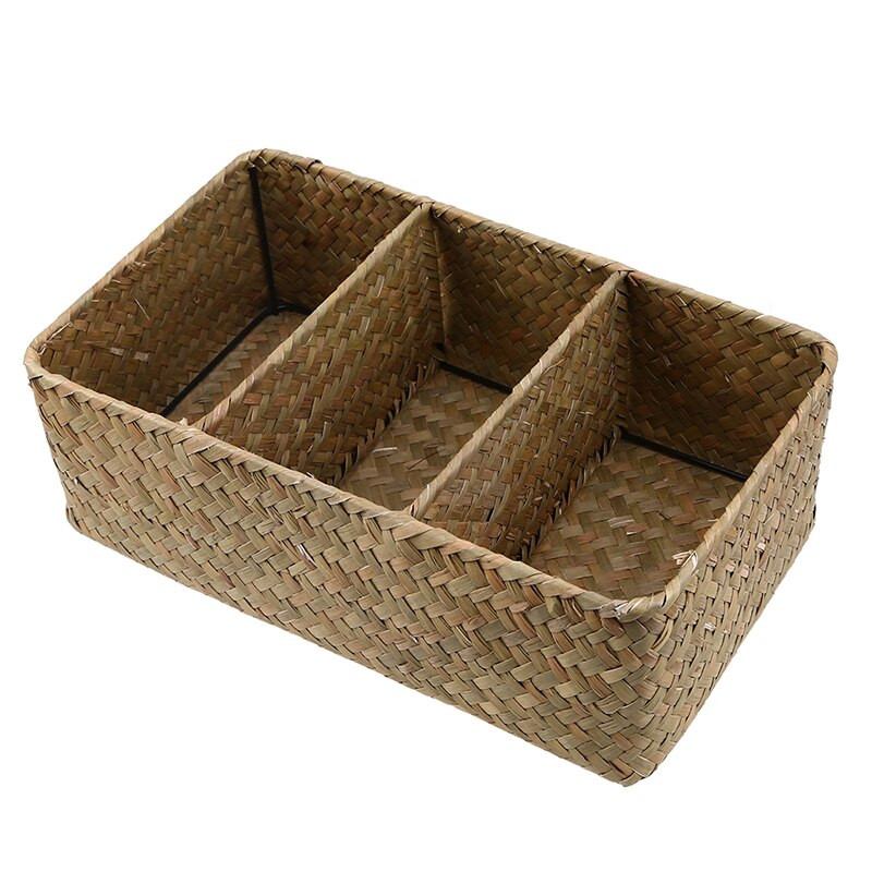 Szőtt tárolókosár 3 rácsos rattan kosár kütyü Tárolódoboz Uzsonnaszervező Kézzel készített szalmából készült mosoda gyerekjáték tároló