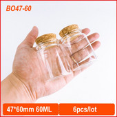 60ml 47*60mm staklene boce s plutom za pohranjivanje posuda za staklenke za začine Prozirne boce za hranu Ekološke DIY zanatske boce 6kom