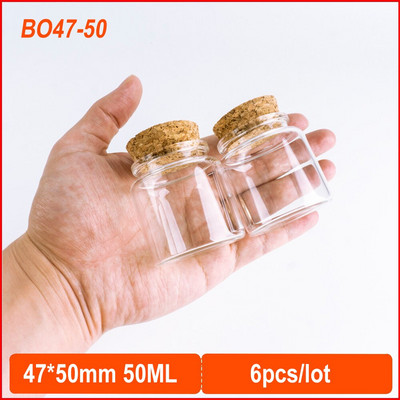 60ml 47*60mm staklene boce s plutom za pohranjivanje posuda za staklenke za začine Prozirne boce za hranu Ekološke DIY zanatske boce 6kom
