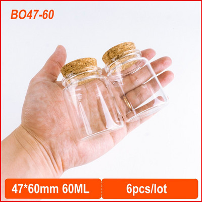 60ml 47*60mm staklene boce s plutom za pohranjivanje posuda za staklenke za začine Prozirne boce za hranu Ekološke DIY zanatske boce 6kom