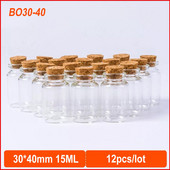 30 * 40 mm 15 ml laikymo stikliniai buteliai su kamštiniu kamščiu Amatai mažyčiai stiklainiai permatomas tuščias stiklinis indelis mini palinkėjimų buteliukas 12 vnt / partija
