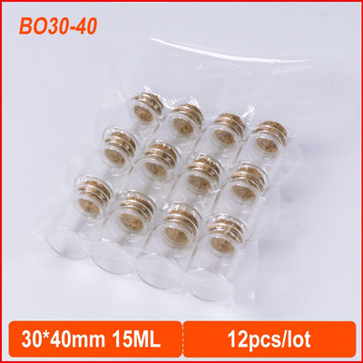 30 * 40 mm 15 ml laikymo stikliniai buteliai su kamštiniu kamščiu Amatai mažyčiai stiklainiai permatomas tuščias stiklinis indelis mini palinkėjimų buteliukas 12 vnt / partija