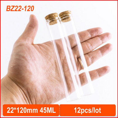 22x120mm 45ml tušti stikliniai skaidrūs buteliai su kamštiniu kamščiu Stikliniai buteliukai Stiklainiai Laikymo buteliai Mėgintuvėlių stiklainiai 12vnt/part.