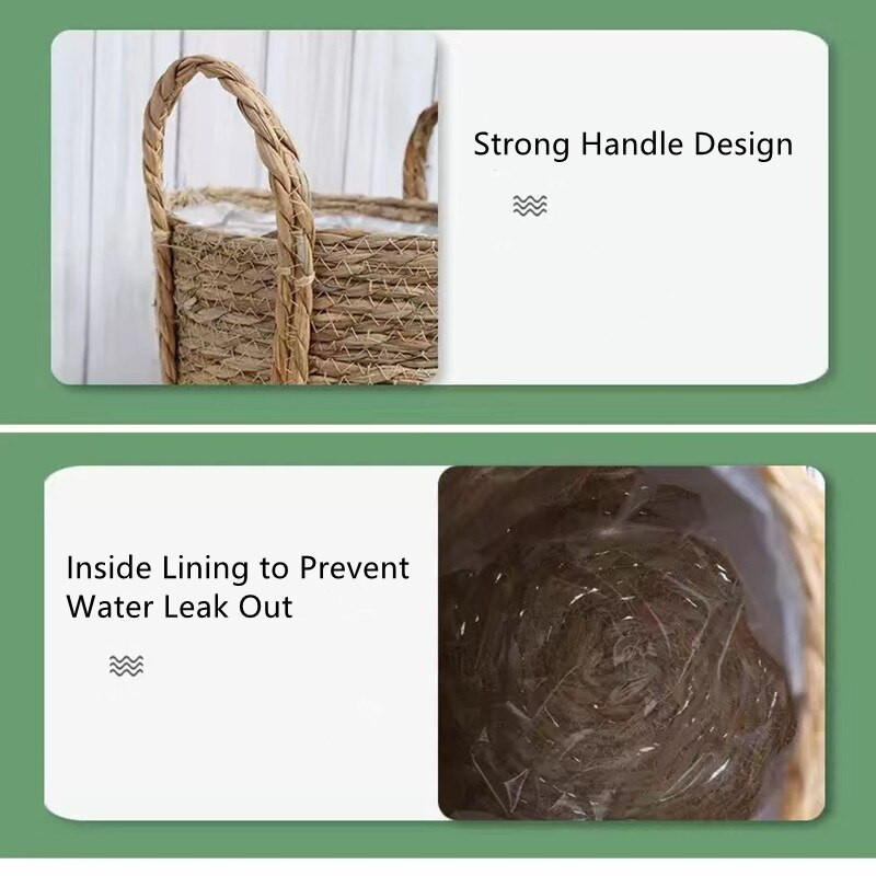 Természetes fonott virágtartó kosár virágcserép otthoni kert dekoráció szennyes vödör Piszkos ruhák tároló kosarak játéktartók