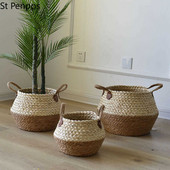 Košare za pohranu od morske trave od bambusa Pletena košara Biljka Nordijski stil Vrtna posuda za cvijeće Košara za rublje Spremnik Držači igračaka