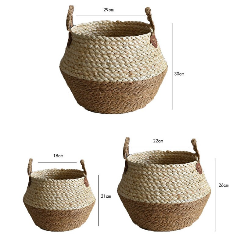 Šiaudinių kukurūzų virvių laikymo krepšelis skalbinių krepšelis įvairioms reikmenims laikyti pintas krepšelis augalams gėlių vazono grindims bambuko krepšelis W0846