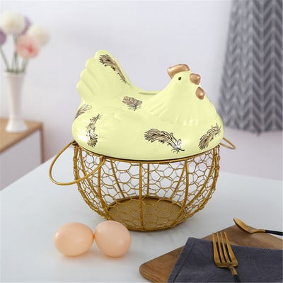 Coș de depozitare pentru ouă în formă de pui Recipient de ouă din fier Decor de găină din ceramică Organizator de ouă Suport creativ de depozitare pentru ouă pentru bucătărie 2021