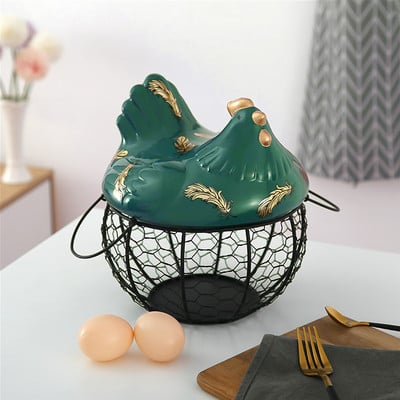 Coș de depozitare pentru ouă în formă de pui Recipient de ouă din fier Decor de găină din ceramică Organizator de ouă Suport creativ de depozitare pentru ouă pentru bucătărie 2021
