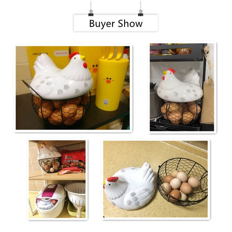 Coș de depozitare pentru ouă în formă de pui Recipient de ouă din fier Decor de găină din ceramică Organizator de ouă Suport creativ de depozitare pentru ouă pentru bucătărie 2021