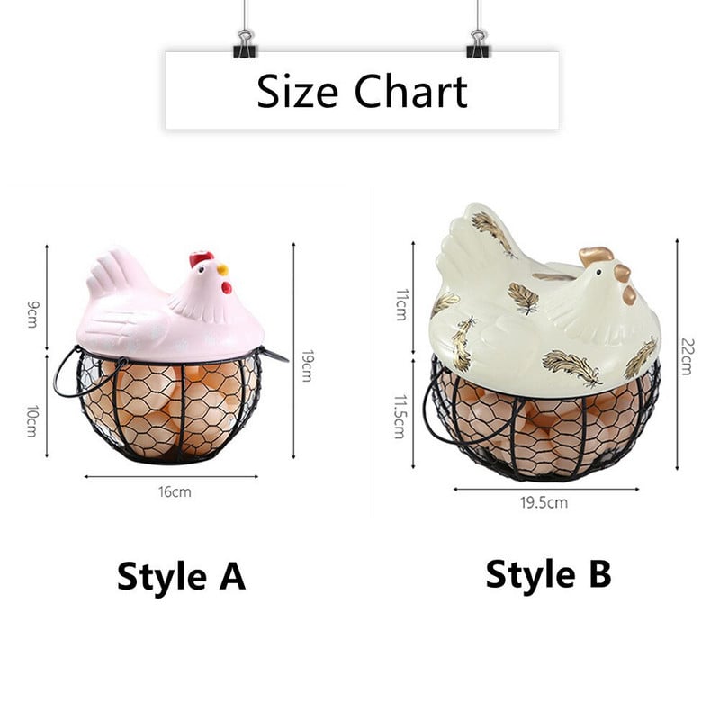 Coș de depozitare pentru ouă în formă de pui Recipient de ouă din fier Decor de găină din ceramică Organizator de ouă Suport creativ de depozitare pentru ouă pentru bucătărie 2021