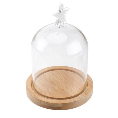 Cupolă de sticlă Display Cloche Borcan Cloș Mic bază din lemn Cloches Case Plante