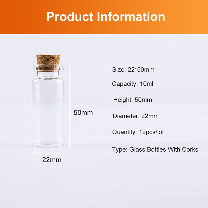 12db 22x50mm 10ml-es kis mini átlátszó üveg palack parafa dugóval Üzenet esküvői dekorációs üvegpalack