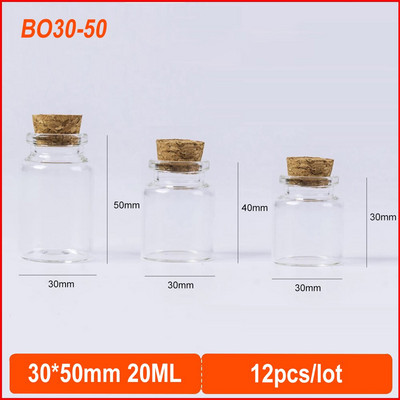 12tk 20ml/15ml/10ml armsad läbipaistvast korgikorgiga klaaspudelid Tühjad maitseainepudelid Purgid meisterdamise soovide viaalid