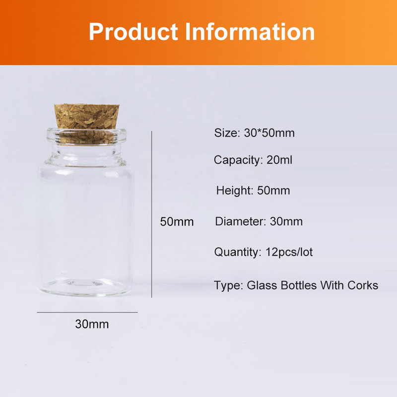 12db 20ml/15ml/10ml aranyos átlátszó üveg palackok parafa dugóval Üres fűszerpalackok üvegek barkácsolás kézműves kívánságfiolák