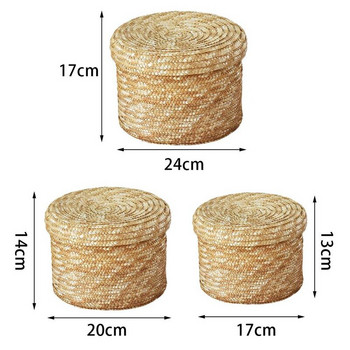 3 бр./компл. Ръчно изработена сламена кошница за съхранение с капак Органайзер за закуски Кутия за съхранение Кошници за пране Кошница за съхранение от ратан Кошница за цветя