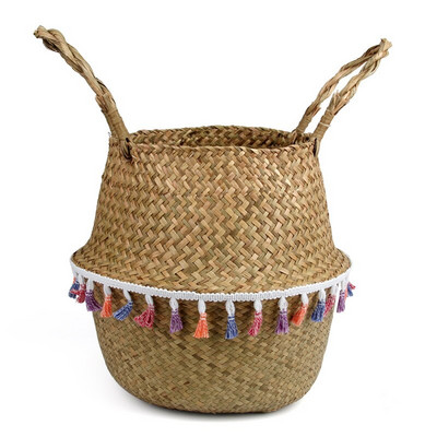 Coș țesut din iarbă de mare Coș de rufe Coș de flori din ratan naturală Coș de flori vază de jardinieră oală de pepinieră Coș de burtă