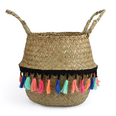 Coș țesut din iarbă de mare Coș de rufe Coș de flori din ratan naturală Coș de flori vază de jardinieră oală de pepinieră Coș de burtă