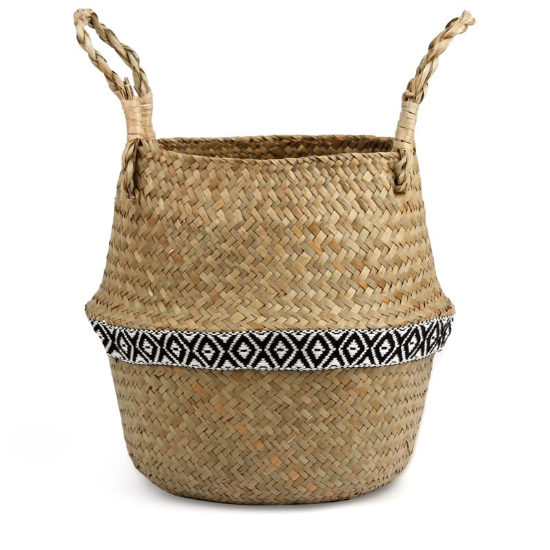 Coș țesut din iarbă de mare Coș de rufe Coș de flori din ratan naturală Coș de flori vază de jardinieră oală de pepinieră Coș de burtă