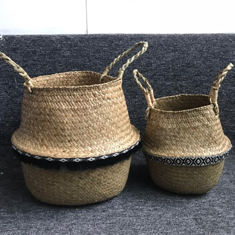 Coș țesut din iarbă de mare Coș de rufe Coș de flori din ratan naturală Coș de flori vază de jardinieră oală de pepinieră Coș de burtă