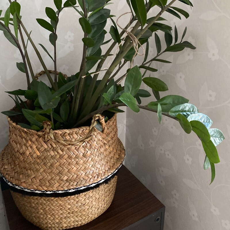 Coș țesut din iarbă de mare Coș de rufe Coș de flori din ratan naturală Coș de flori vază de jardinieră oală de pepinieră Coș de burtă