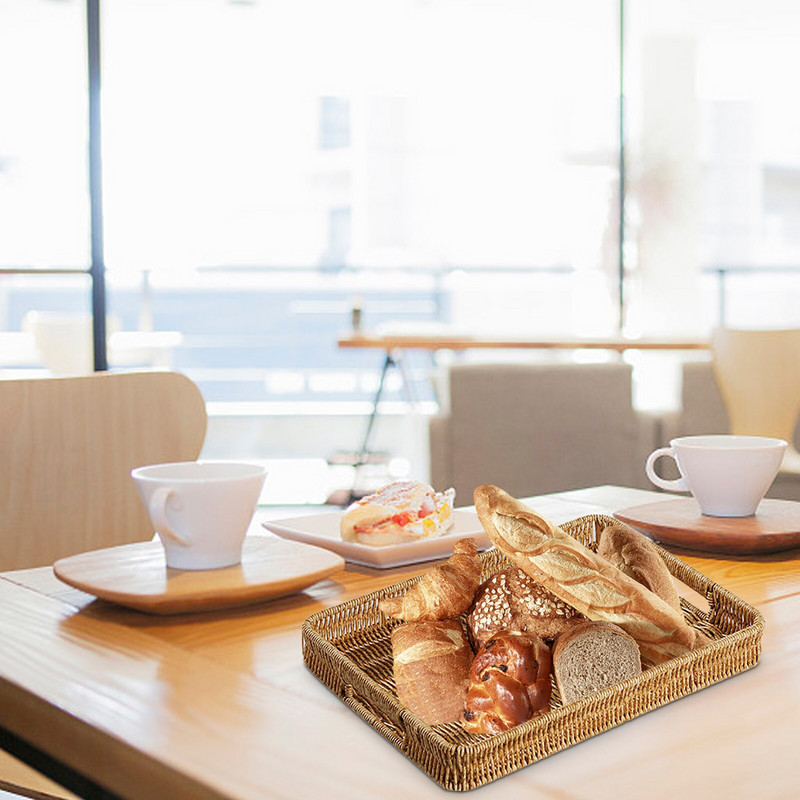 Tavă dreptunghiulară din ratan pentru masă de cafea Coș țesut Tavă decorativă pentru alimente Tavă de servire din rattan lucrată manual pentru măsuță de cafea
