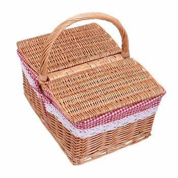 30*20*16 см квадратна плетена кошница за пикник от върба Кошница с кошница с капак и флорална подплата за къмпинг пикник на открито