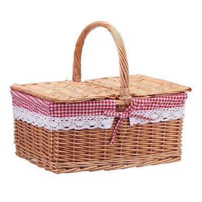 30*20*16 см квадратна плетена кошница за пикник от върба Кошница с кошница с капак и флорална подплата за къмпинг пикник на открито