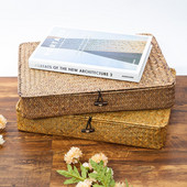 WHISM Pletena kutija za pohranu od morske trave s poklopcem Pletena torbica Ručno izrađena posuda od ratana Kutija za pohranu nakita Cvijeće Organizator za kozmetiku