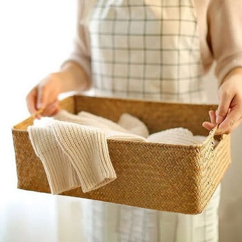 Ръчно изработена кошница за съхранение Ратанови кошници за съхранение Екологични разни предмети Контейнер за играчки за закуски Организатор за пране Panier De Rangement