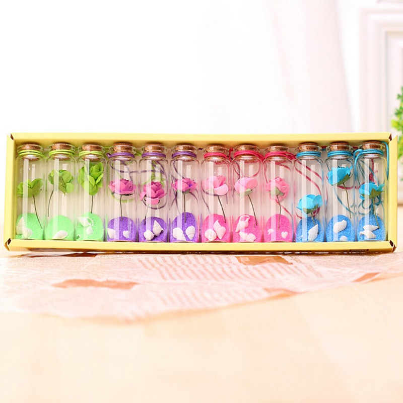 12 db DIY Mini kis üveg mosópalackok parafa dugóval, apró fiolák Tégelyek Tartályok Üzenet Esküvői Kívánság Ékszer szívesség
